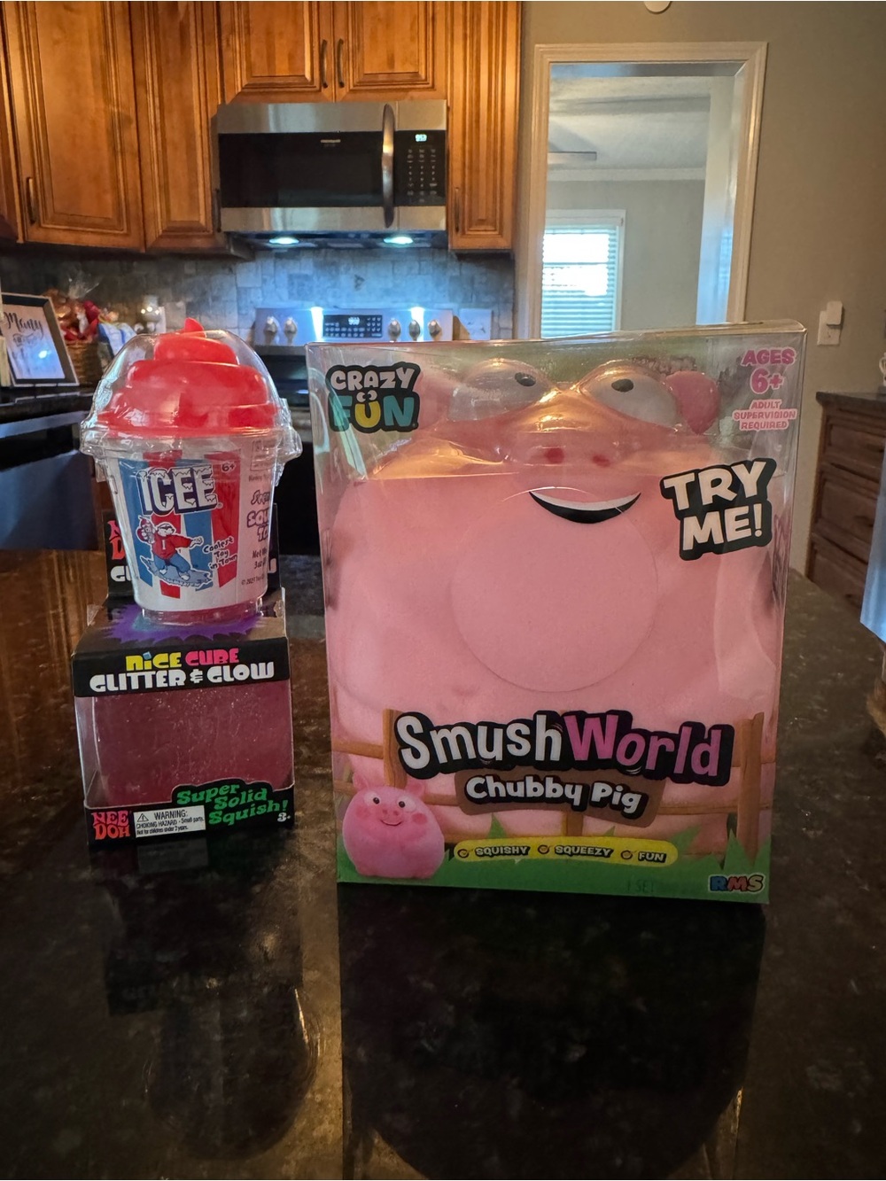 SmushWorld Chubby Pig Squishy Plush- Needoh glitter and glow cube- red icee